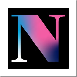 Capital Letter N Monogram Gradient Pink Blue White Posters and Art